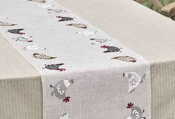 EMBROIDED HEN RUNNER 35X175CM